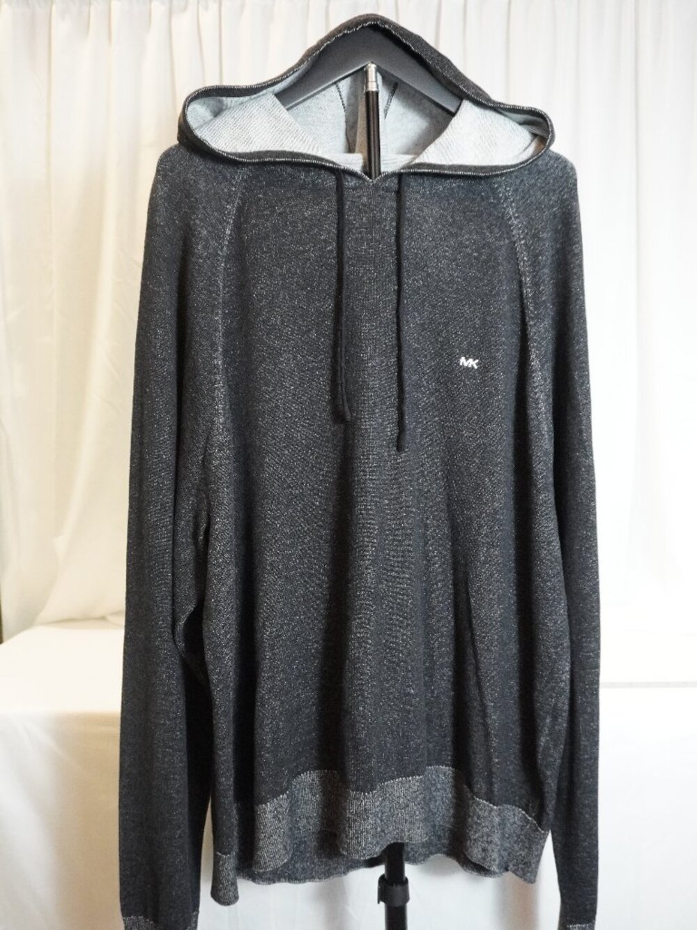 Michael Kors Mens Knit Hoodie Sweater Black Gray XXL Lightweight Pullover